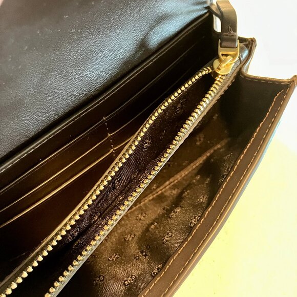 TORY BURCH Britten Woven Flap Wallet Wristlet - Deep Brown - Picture 10 of 15